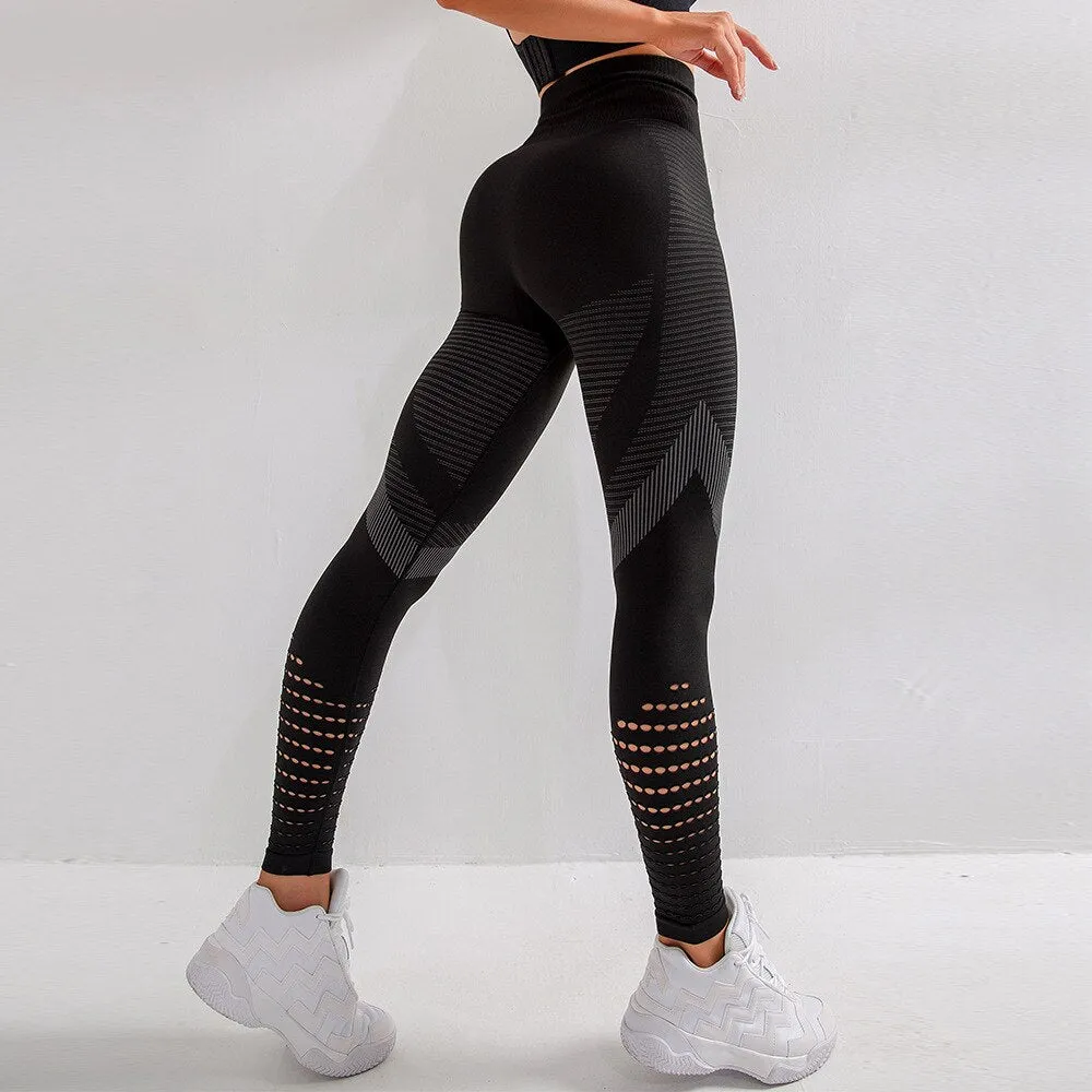 Wenkouban Summer GYM Mesh Breathable High Waist Tight Leggings Yoga Pants Women's Peach Hip Fitness Pants Hip Lift Running Sports Pants