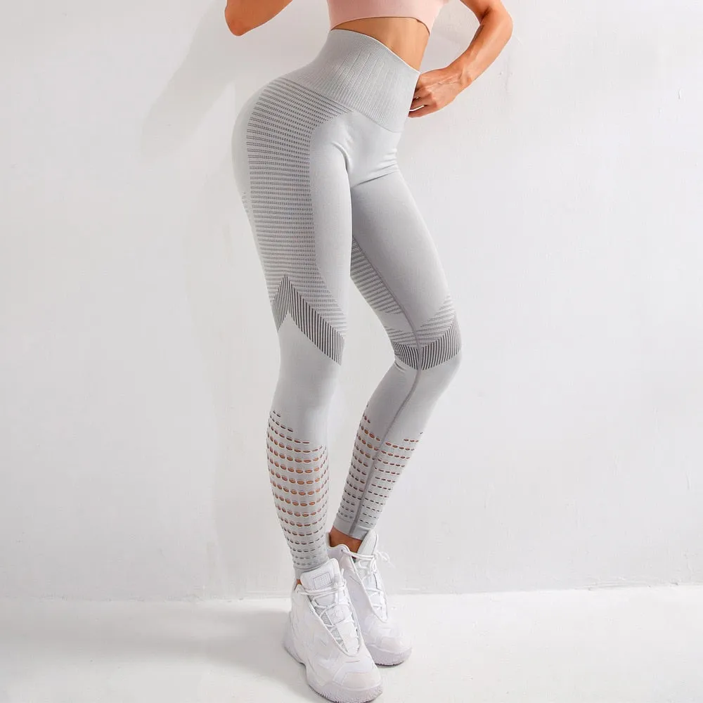 Wenkouban Summer GYM Mesh Breathable High Waist Tight Leggings Yoga Pants Women's Peach Hip Fitness Pants Hip Lift Running Sports Pants