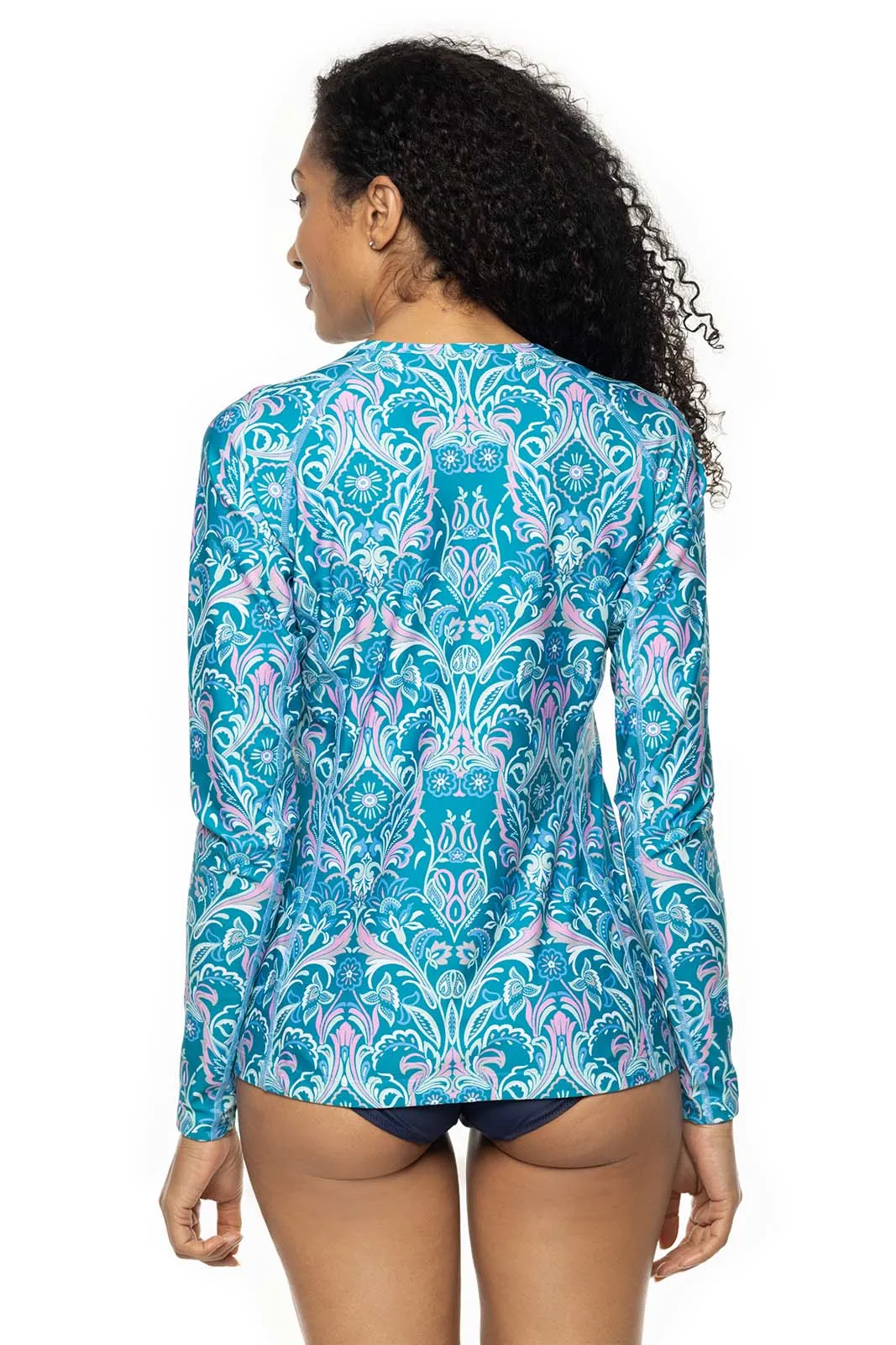 Women's Hightide Long Sleeve Swim Shirt  |  Clear Sky Blue MOSAIC GARDEN