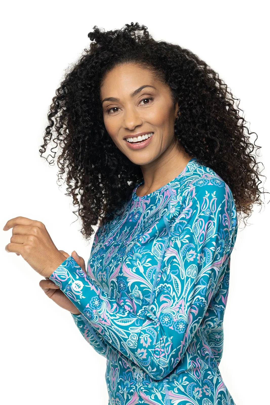 Women's Hightide Long Sleeve Swim Shirt  |  Clear Sky Blue MOSAIC GARDEN