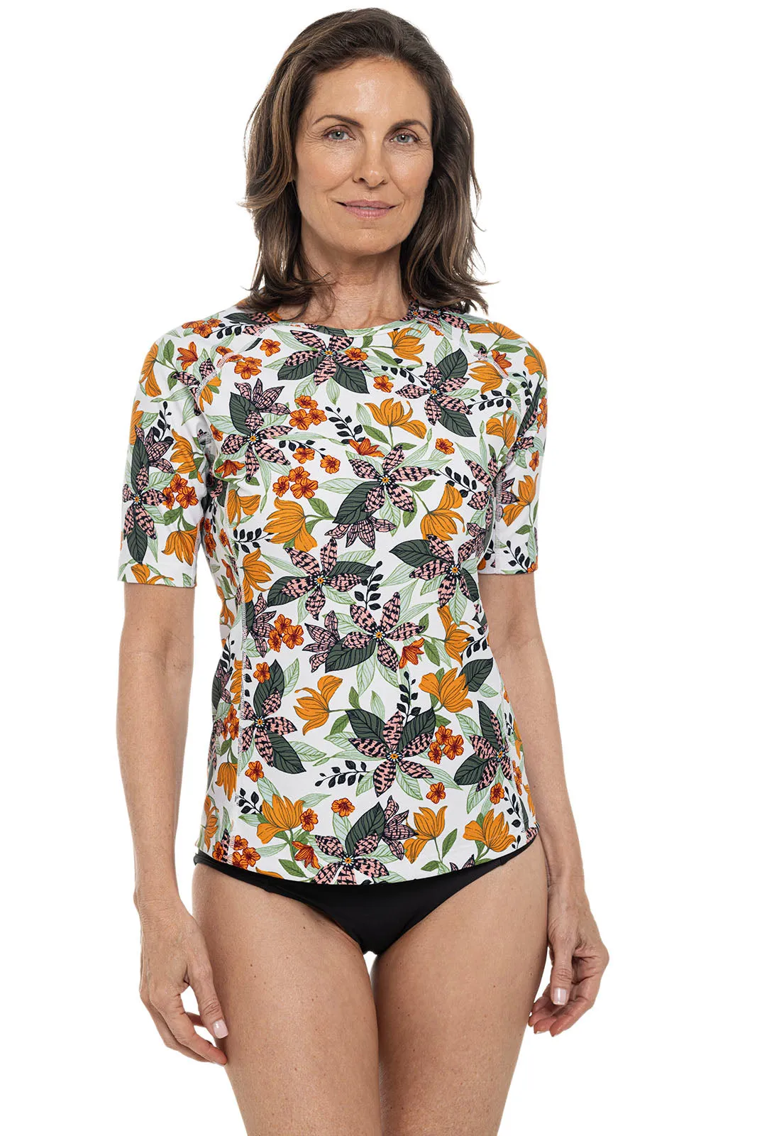 Women's Hightide Short Sleeve Swim Shirt  |  Apricot Crush Floral Paradise